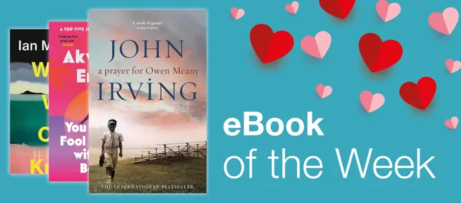 Small banner showing e-Book of the Week which is A Prayer for Owen Meany by John Irving