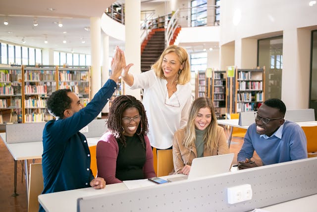 Happy customers in the library