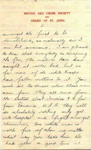 EAG 022. Letter from Eagleson to Goldsbrough 28 December 1918. Italy. Demobilisation, flu, Christmas. Page two of three. 