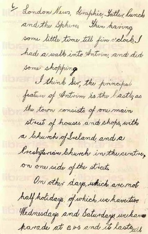 BRO 001. Letter from Brown to Elliott 17 November 1915. Training in Antrim. Page six of ten.