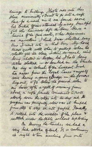 COU 025. Letter from Coulson to Goldsbrough 29 October 1915. France. Trenches, Albert. Page three of four. 
