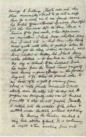 COU 025. Letter from Coulson to Goldsbrough 29 October 1915. France. Trenches, Albert. Page three of four. 