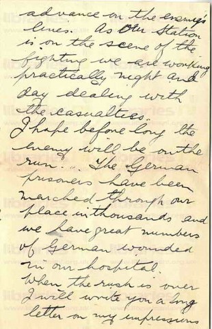 FIT 018. Letter from Fitzsimons to Goldsbrough 16 April 1917. France. Separation allowance, German prisoners. Page two of three. 