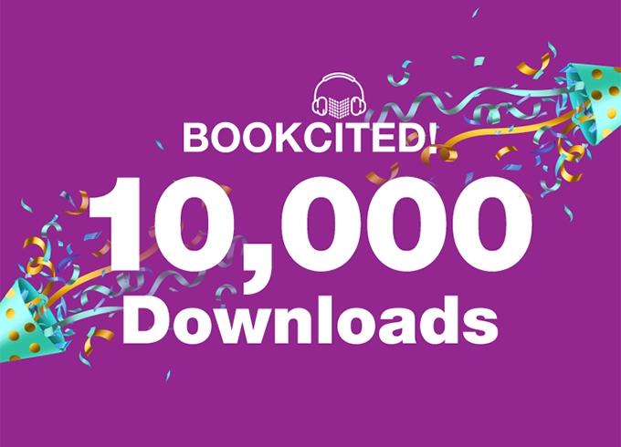 Feature tile showing that the Bookcited podcast has achieved 10,000 downloads