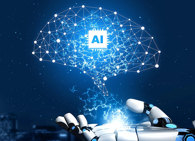 Feature tile showing a robot's hand with the term AI