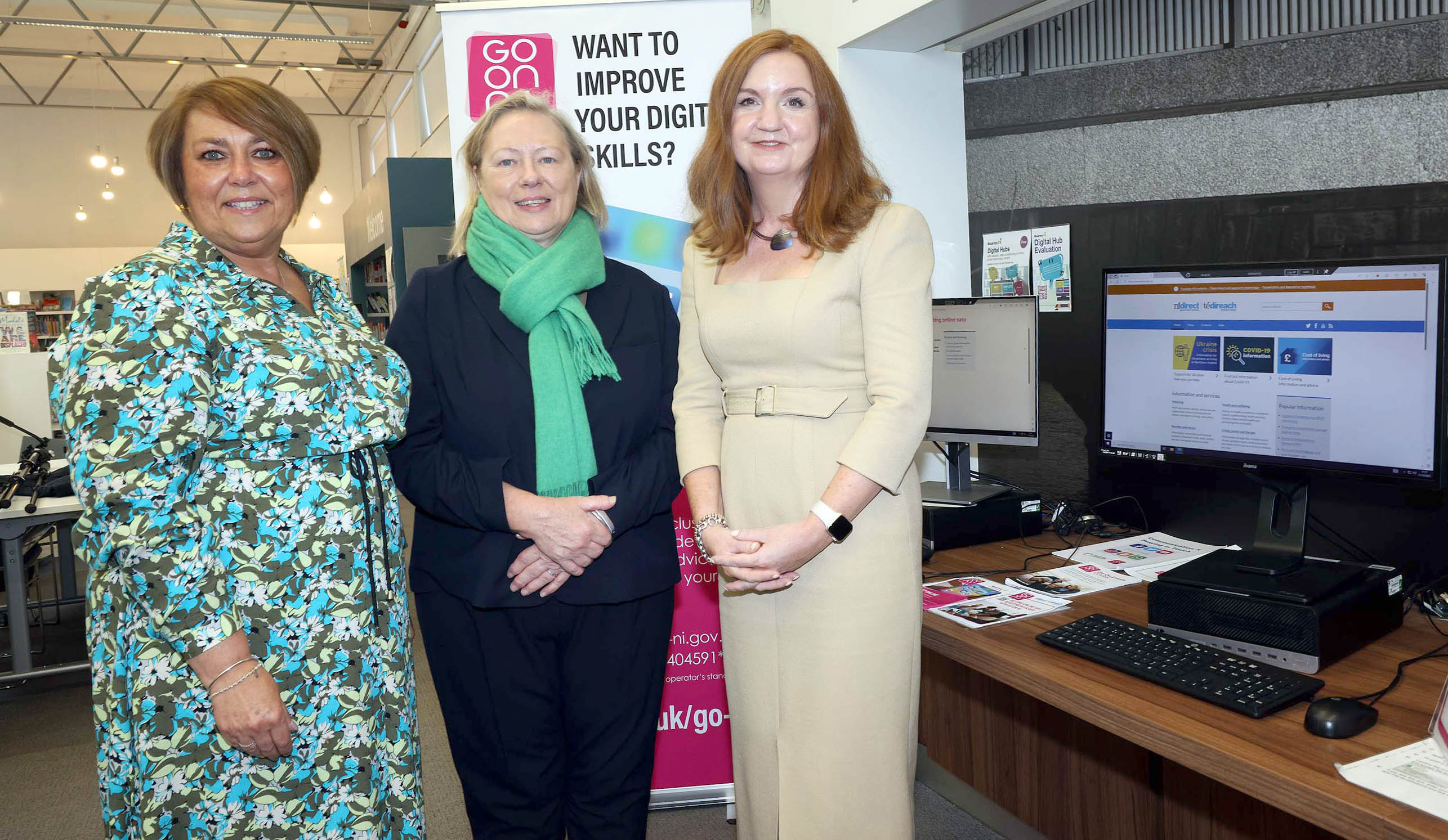 Kim Aiken (Deputy Head of Services, Libraries NI), Adrienne Adair (Director of Library Services, Libraries NI) and Head of the Civil Service Jayne Brady