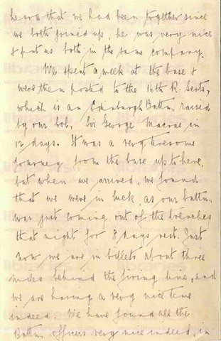 WAR 005. Letter from Warren to Elliott 20 March 1916. France. 16th Royal Scots, Sir George McCrae, officer receives military cross, meets Simpson. Page two of four. 