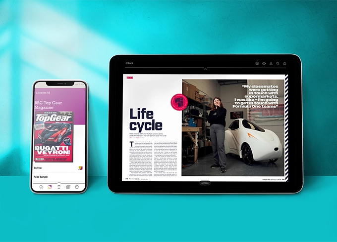 Feature tile showing BBC Top Gear digital magazine which is available to borrow via Libby