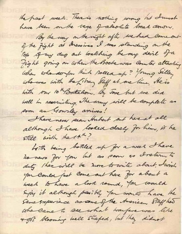 COU 041. Letter from Coulson to Goldsbrough 29 June 1917. France. Trenches, Scilley, Americans and other nationalities. Page two of four. 