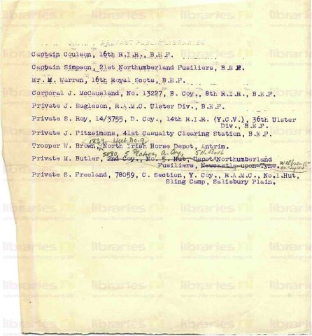 ADM 004. Members of Staff at War document 1 April 1916. Page one of one. 