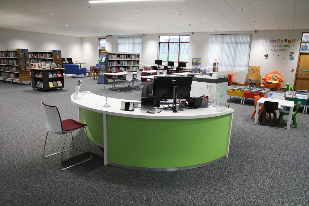 Creggan Library interior and recpetion area