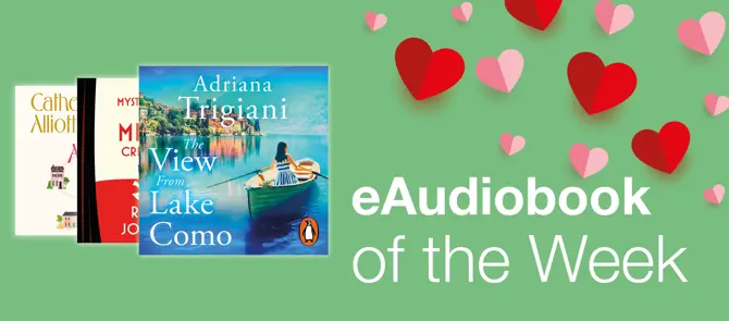 Small banner showing e-Audiobook of the Week which is View from Lake Como by Adriana Trigiani