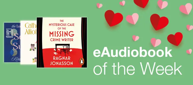 Small banner showing the e-Audiobook of the Week which is The Mysterious Case of the Missing Crime Writer by Ragnor Jonasson