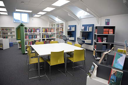 Photo of Ballycastle Library's interior showing the study area
