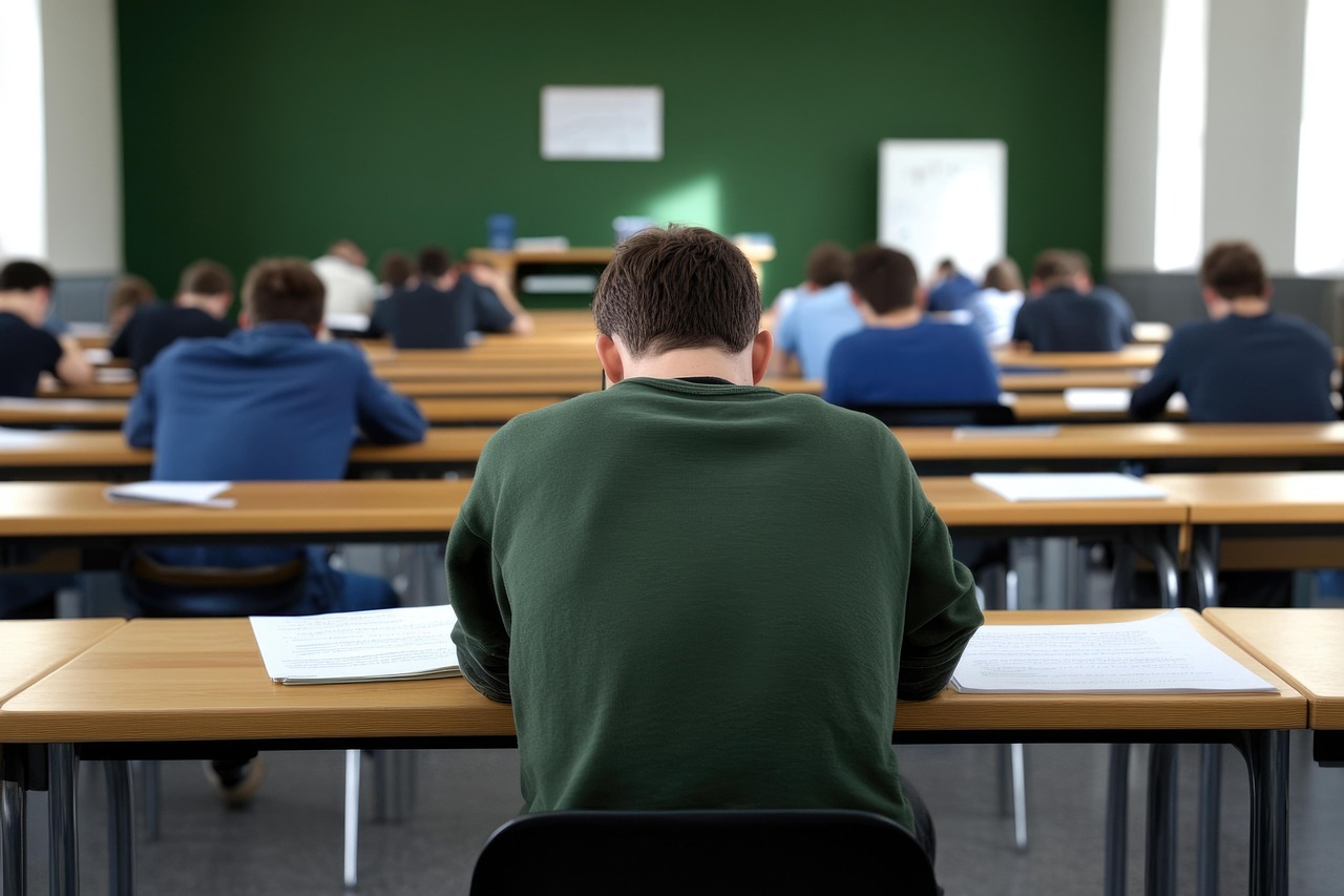 A photo of students in an exam room