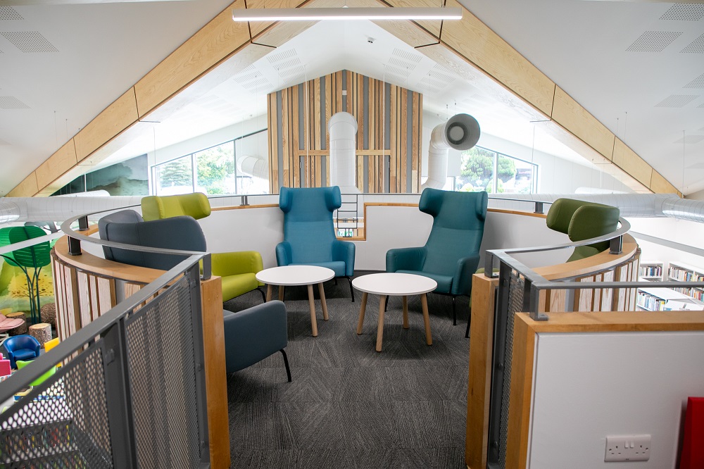 Ballymoney Library's beautiful new interior with comfortable seating and bright natural light
