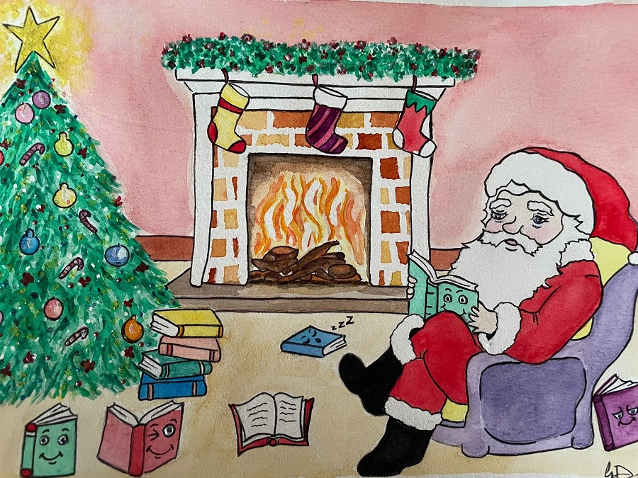 Santa reading by the fire