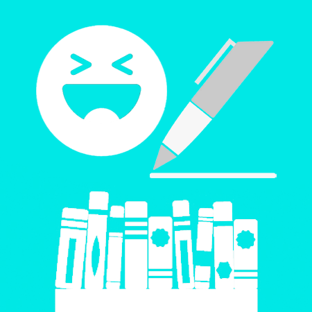 Funny face and pen - humorous writing button