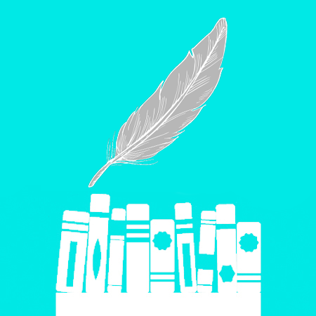An icon of a quill and books