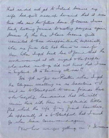 COU 043. Letter from Coulson to Goldsbrough 1 March 1918. France. Intelligence work, wife Madeleine, letter from Moore. Page two of three. 