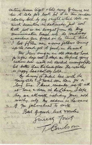 COU 025. Letter from Coulson to Goldsbrough 29 October 1915. France. Trenches, Albert. Page four of four. 