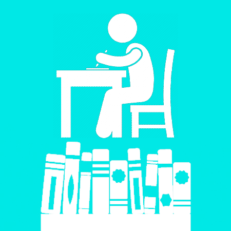 Icon of someone sitting at a desk and writing