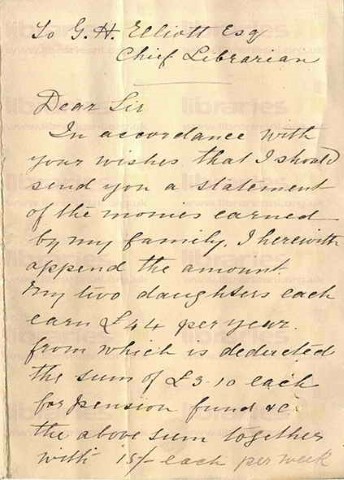 ORO 001. Letter from Margaret O'Rourke (P. O'Rourke's mother) to Elliott 22 September 1916. Family earnings, war bonus. Page one of two. 
