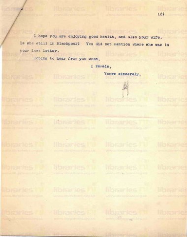 COU 049. Letter from Goldsbrough to Coulson 25 January 1919. Returning forms, pay. Page two of two. 