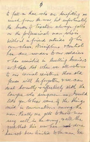 COU 035. Letter from Coulson to Elliott 6 June 1916. France. Eye injury, trenches, prisoners, naval battle, staff at war, soldiers. Page six of eight. 