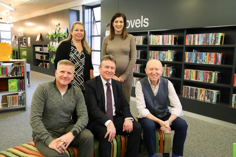 Dr Jim O’Hagan, Libraries NI Chief Executive, and Chris Quinn, NI Children’s Commissioner along with Libraries NI Chairperson Professor Bernard Cullan, and Kathryn Menary and Claire McClelland from the Department of Education.