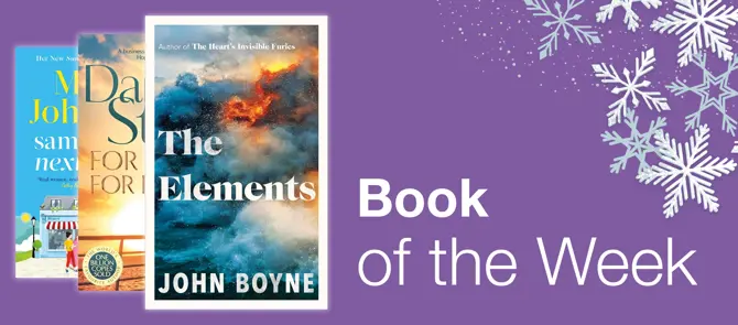 Small banner showing the Book of the Week which is The Elements by John Boyne