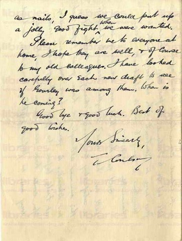 COU 039. Letter from Coulson to Goldsbrough 30 April 1917. France. Major, marching, Sir Hubert Plumer, wedding, division. Page three of three.