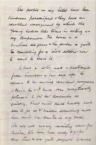 COU 013. Letter from Coulson to Elliott 12 May 1915. Lurgan. Gymkhana, injured, Simpson. Page three of four. 