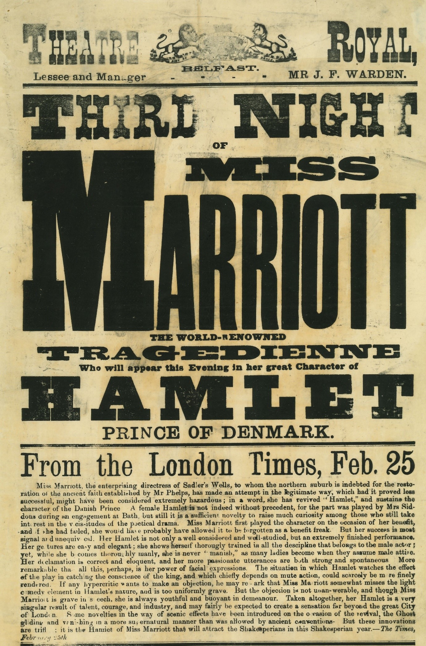 Theatre Royal from the London Times February 25
