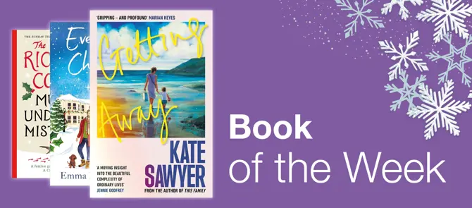 Small banner showing the Book of the Week which is Getting Away by Kate Sawyer