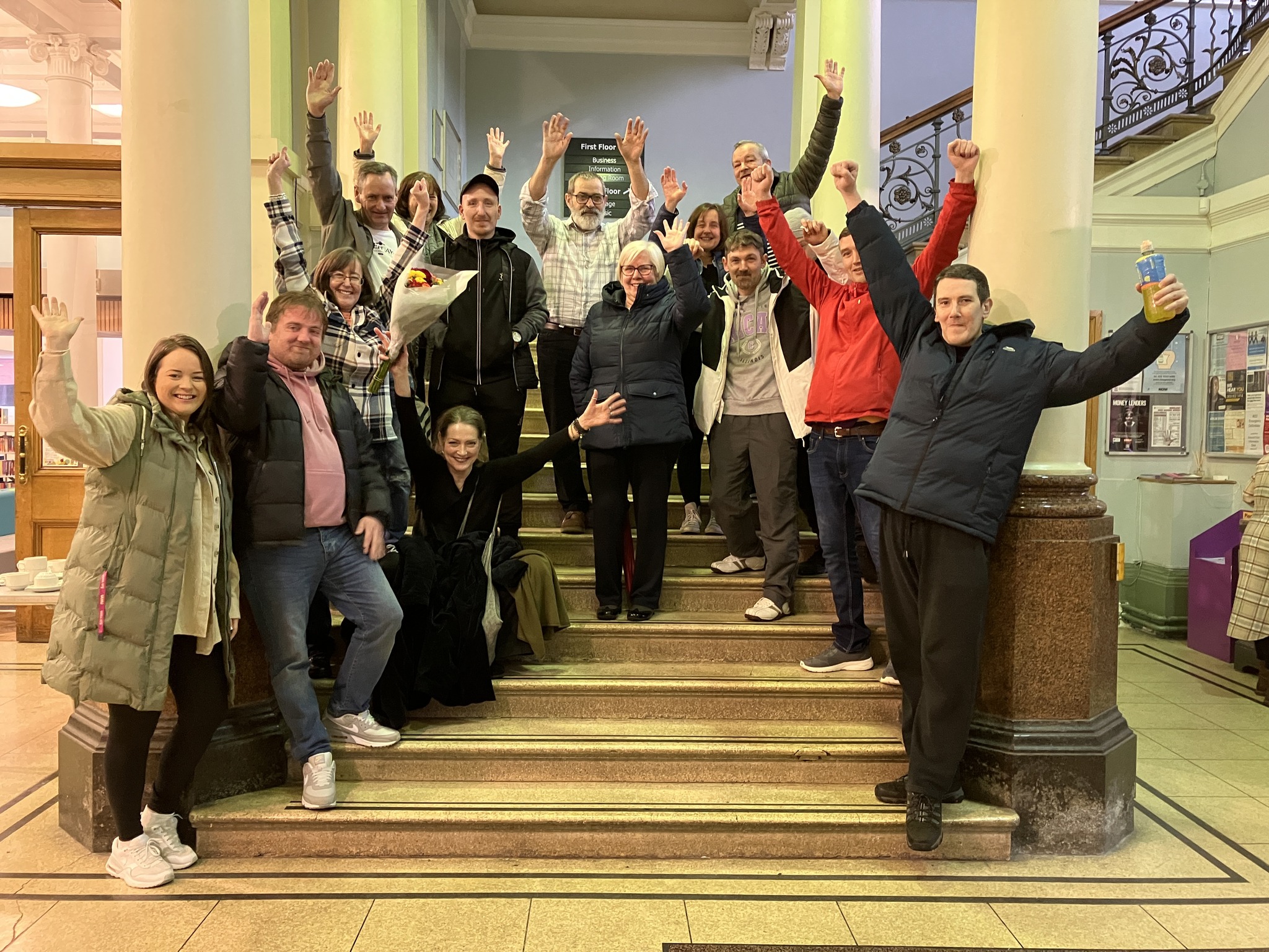 Staff and clients from Carlisle House Substance Use Treatment Centre and Gray’s Court move-on supported living project in Belfast Central Library during the launch of the Hope Exhibition