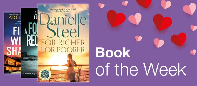 Small banner showing Book of the Week which is For Richer For Poorer by Danielle Steel