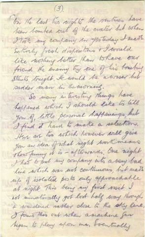 COU 029. Letter from Coulson to Elliott 22 January 1916. France. Trenches. Page three of six. 