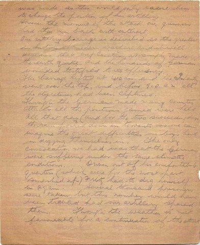FIT 020. Letter from Fitzsimons to Goldsbrough 9 August 1917. France. Staff at war, 'big attack', casualties. Page two of three.