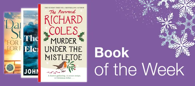 Small banner showing the Book of the Week which is Murder Under the Mistletoe by The Reverend Richard Cole