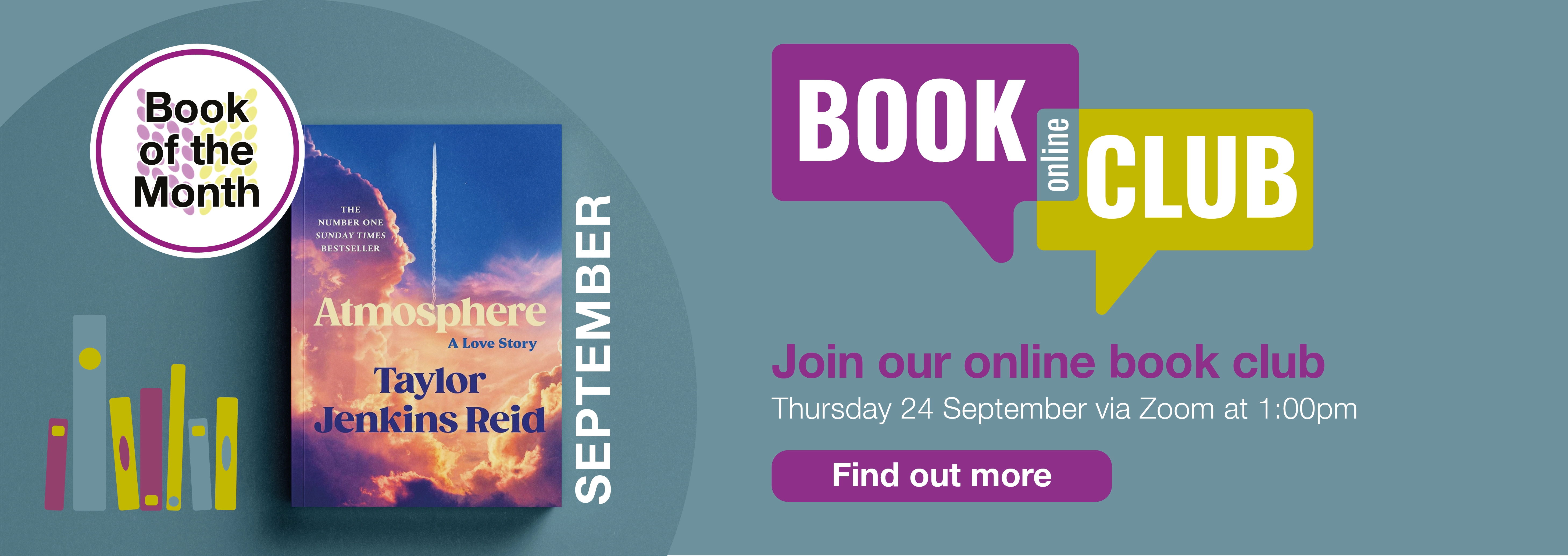 Home page banner showing Online Book Club on 24th September 2026. Click to find out more