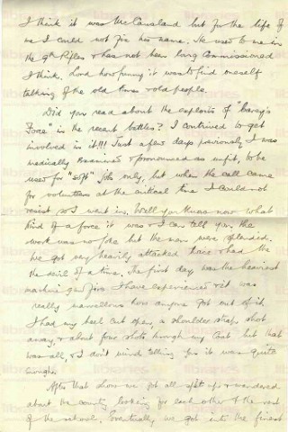 COU 044. Letter from Coulson to Goldsbrough 21 May 1918. France. School moved, meets McCausland, 'Carey's Force', under machine gun fire. Page two of three.  
