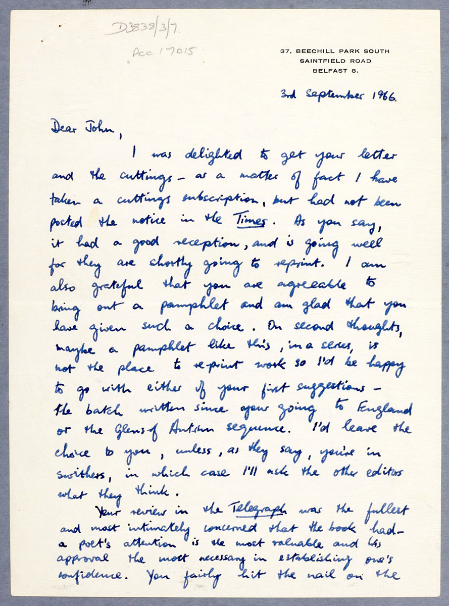Hand-written letter from 1966