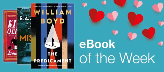 Smaller banner showing e-Book of the Week which is The Predicament by William Boyd