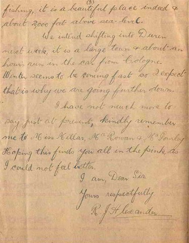 ALE 008. Letter from Alexander to Goldsbrough 25 July 1919. Germany. Moving from France to Germany. Page three of three. 