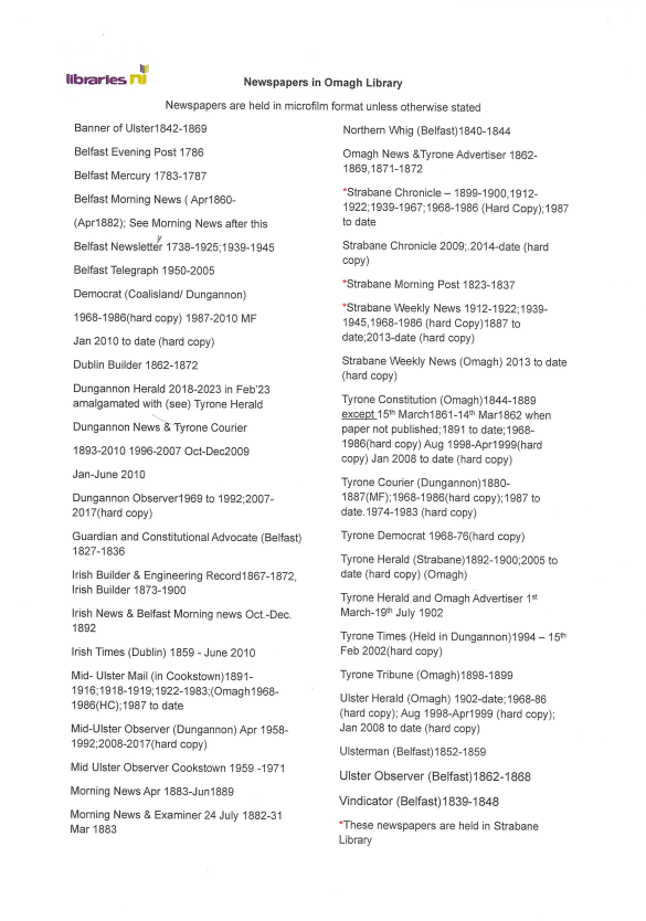 Omagh Library Local Studies Newspapers