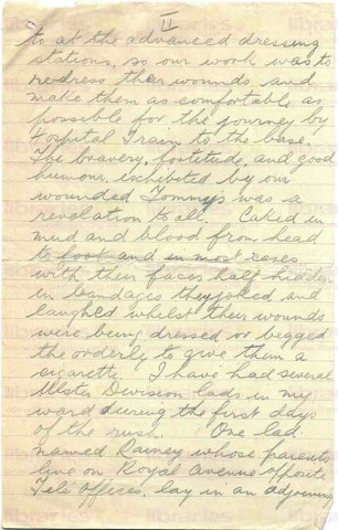 FIT 011. Letter from Fitzsimons to Elliott 25 July 1916. France. 'Great offensive' casualties, Ulster Division, Robert Rainey. Page two of four. 