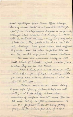 COU 003. Letter from Coulson to Elliott, Chief Librarian. Dublin 23 October 1914. Training, cost of living. Page three of four. 