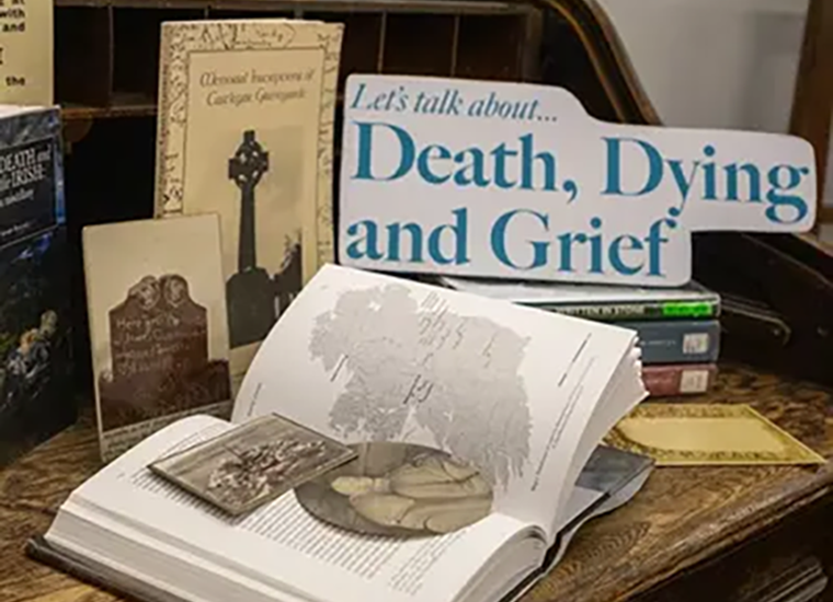 Let's talk about Death, Dying and Grief - events in libraries [this graphic is a home page Highlight tile]