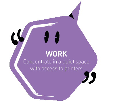 Work. Concentrate in a quiet space with access to printers